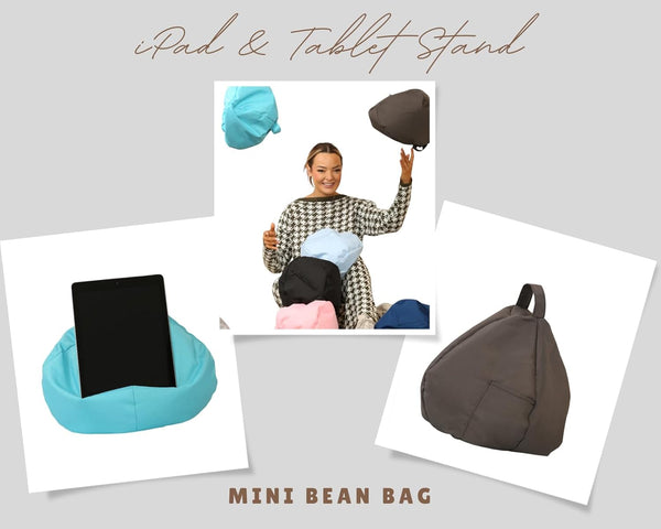 Crescent Textile iPad, eReader & Book Mini Bean Bag Cushion Holder for All Devices & Any Angle on Any Surface Soft Pillow Lap Stand, Handy Side Pocket Portable Bean Bag
