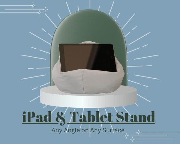 Crescent Textile iPad, eReader & Book Mini Bean Bag Cushion Holder for All Devices & Any Angle on Any Surface Soft Pillow Lap Stand, Handy Side Pocket Portable Bean Bag