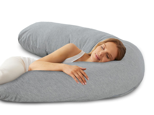 Crescent Textile Full Body Sleep Pillow Maternity Pillow Large Best Orthopaedic Pillow for Pregnancy, Neck & Back Pain, Recovery Support Hollowfiber Filling with Removable & Washable Cover (Gray)