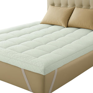 Cloud Mattress Topper with Bamboo Pillow Top Cover 10 cm Thick Cool & Breathable, Virgin Hallow Fibre Filling, Quilted Super Fluffy Extra Deep Topper