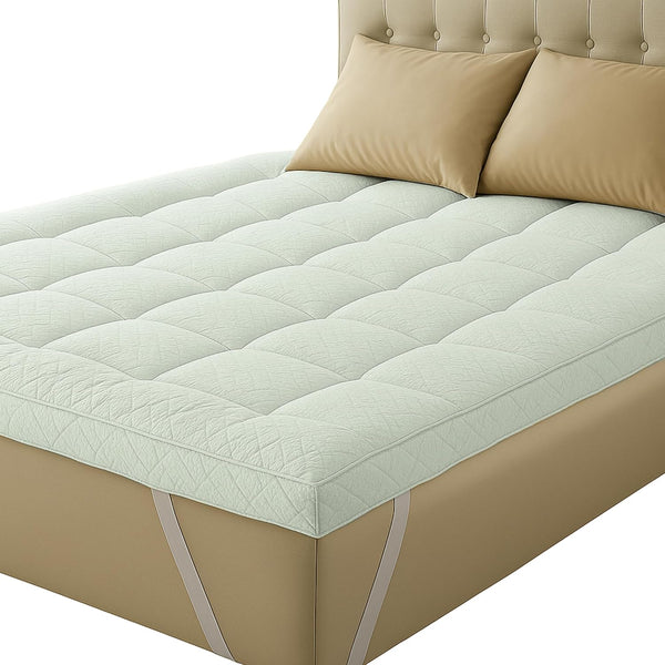 Cloud Mattress Topper with Bamboo Pillow Top Cover 10 cm Thick Cool & Breathable, Virgin Hallow Fibre Filling, Quilted Super Fluffy Extra Deep Topper