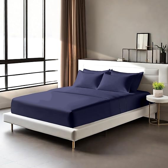 Egyptian Cotton Fitted Sheets 25cm Deep Mattress Pocket 200 Thread Count Fitted Bed Sheet- Soft & Comfortable Bottom Sheet