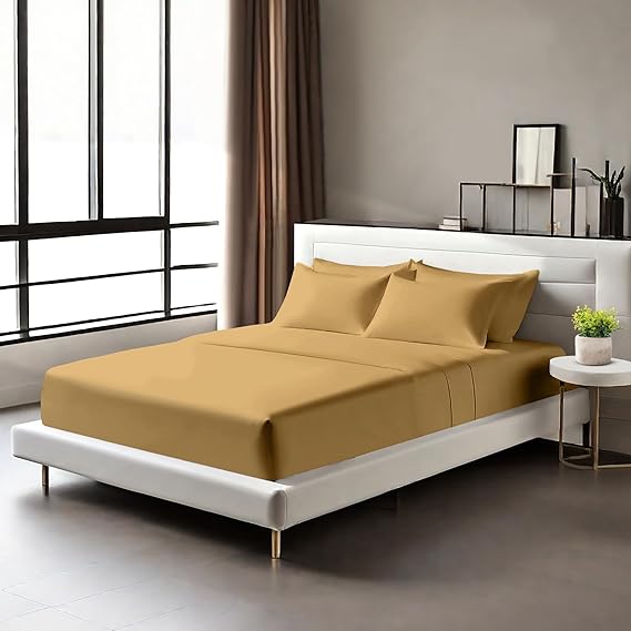 Egyptian Cotton Fitted Sheets 25cm Deep Mattress Pocket 200 Thread Count Fitted Bed Sheet- Soft & Comfortable Bottom Sheet