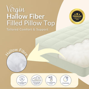 Cloud Mattress Topper with Bamboo Pillow Top Cover 10 cm Thick Cool & Breathable, Virgin Hallow Fibre Filling, Quilted Super Fluffy Extra Deep Topper