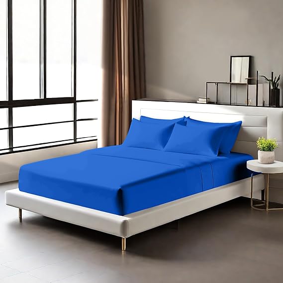Egyptian Cotton Fitted Sheets 25cm Deep Mattress Pocket 200 Thread Count Fitted Bed Sheet- Soft & Comfortable Bottom Sheet
