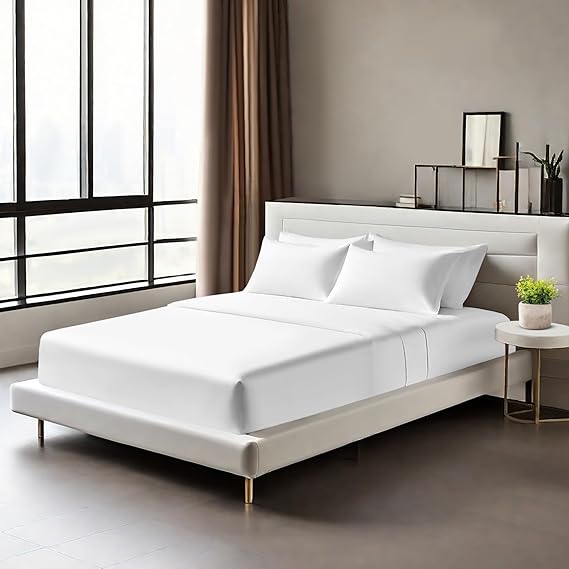 Egyptian Cotton Fitted Sheets 25cm Deep Mattress Pocket 200 Thread Count Fitted Bed Sheet- Soft & Comfortable Bottom Sheet