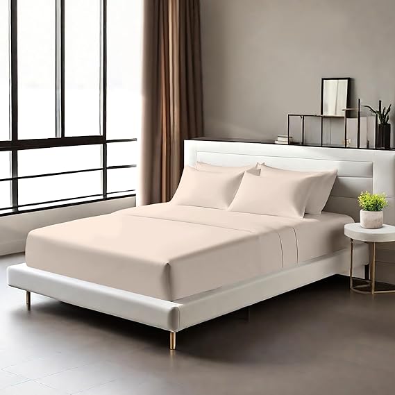 Egyptian Cotton Fitted Sheets 25cm Deep Mattress Pocket 200 Thread Count Fitted Bed Sheet- Soft & Comfortable Bottom Sheet