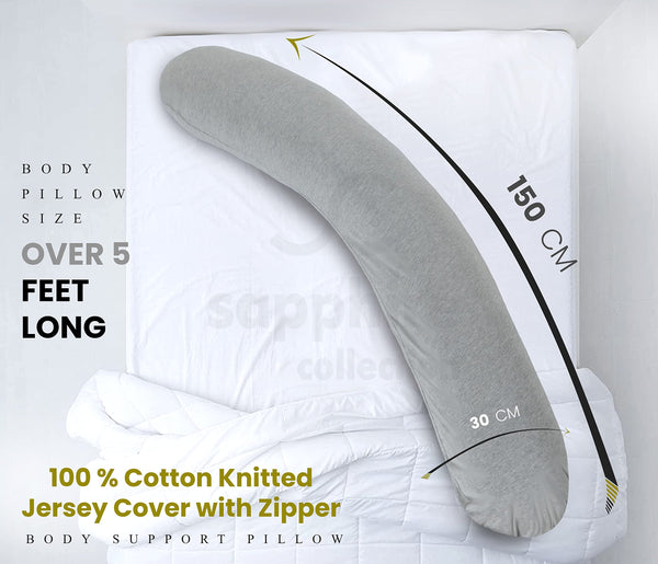 Crescent Textile Full Body Sleep Pillow Maternity Pillow Large Best Orthopaedic Pillow for Pregnancy, Neck & Back Pain, Recovery Support Hollowfiber Filling with Removable & Washable Cover (Gray)