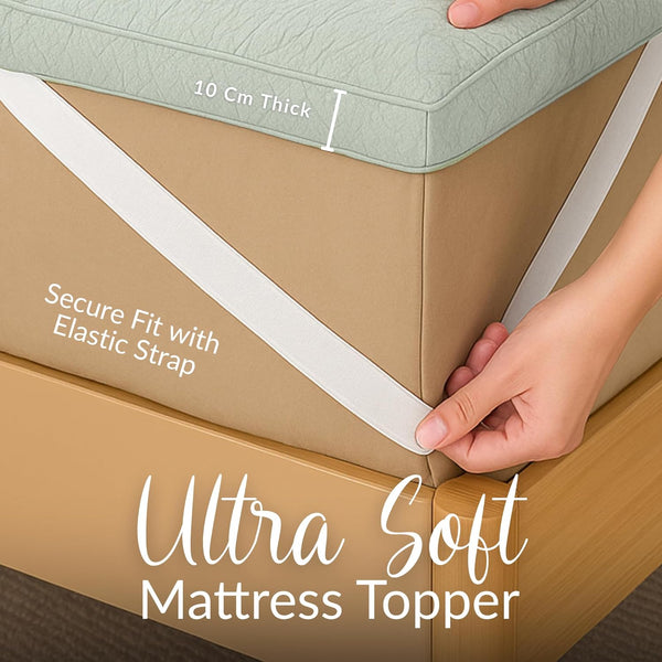 Cloud Mattress Topper with Bamboo Pillow Top Cover 10 cm Thick Cool & Breathable, Virgin Hallow Fibre Filling, Quilted Super Fluffy Extra Deep Topper
