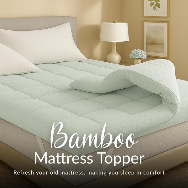 Cloud Mattress Topper with Bamboo Pillow Top Cover 10 cm Thick Cool & Breathable, Virgin Hallow Fibre Filling, Quilted Super Fluffy Extra Deep Topper